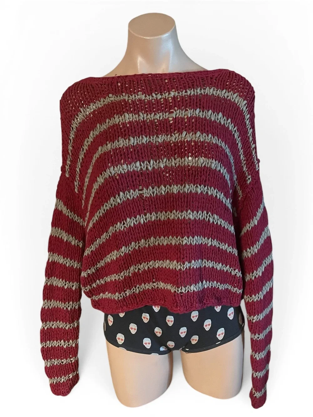 Free People Small Ruby Striped Over Easy Knit Pullover Sweater Oversized Boho